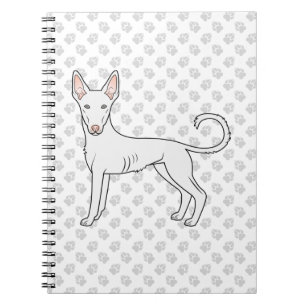 Witte Ibizan Hound Gladde Vacht Cartoon Hond & Poo Notitieboek
