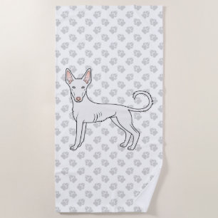 Witte Ibizan Hound Gladde Vacht Cartoon Hond & Poo Strandlaken