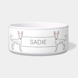 Witte Ibizan Hound Gladde Vacht Cartoon Honden & N Voerbakje