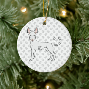 Witte Ibizan Hound met gladde vacht Cartoonhond & Keramisch Ornament