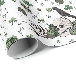 Witte Ierse St. Patrick's Day Klavers Bloemensched Cadeaupapier