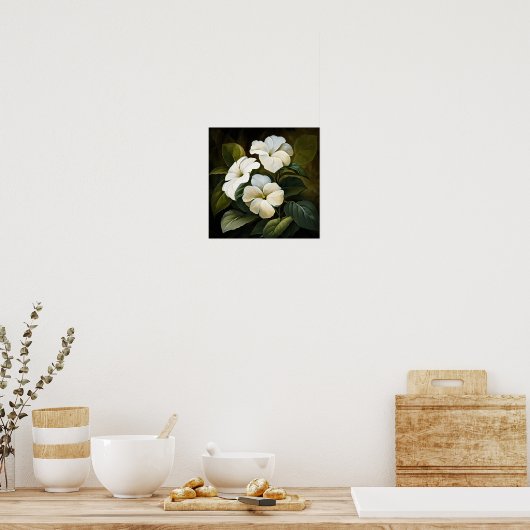 Witte Impatiens Bloemenkunst Print Poster (Keuken)