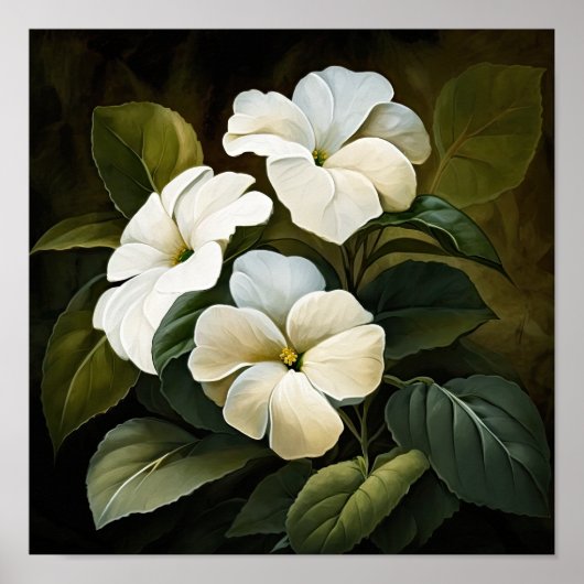 Witte Impatiens Bloemenkunst Print Poster (Voorkant)