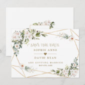 Witte Imperiale Lelies Roze Gouden Bruiloft Save The Date (Voorkant / Achterkant)