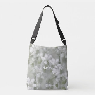 Witte Impressionistische Botanische Kunst met Naam Crossbody Tas