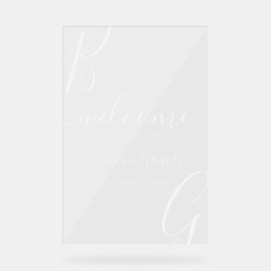 Witte Initialen bruiloft welkom teken Acryl Bord (Voorkant)
