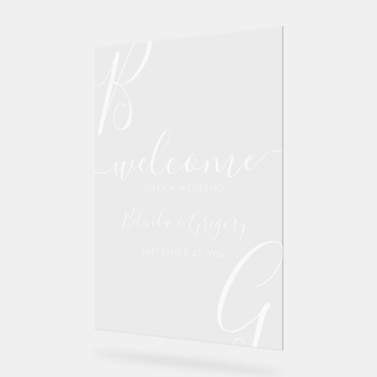 Witte Initialen bruiloft welkom teken Acryl Bord (Hoek)