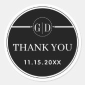 Witte initialen en streep Thank You bruiloft zwart Ronde Sticker (Voorkant)