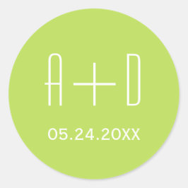 Witte initialen, lichtgroene, eenvoudige elegante  ronde sticker