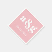 Witte initialen typografie op een roze bruiloft servet (Hoek)