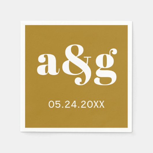 Witte initialen typografie op gouden bruine bruilo servet (Voorkant)