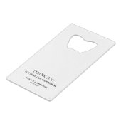 Witte initiële roestvrijstalen flesopener creditkaart flessenopener (Achterkant Gekanteld)