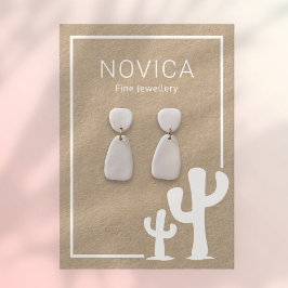 Witte inkt op kraft cactus oorbellen displaykaart visitekaartje