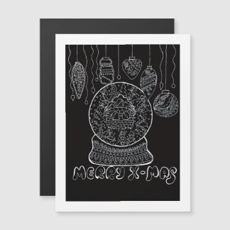 Witte inktlijn kunst Xmas-sneeuwbol magnetische ka