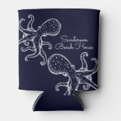 Witte inktvis (blauwe nautische zee) blikjeskoeler (Voorkant)