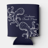 Witte inktvis (blauwe nautische zee) blikjeskoeler (Achterkant)