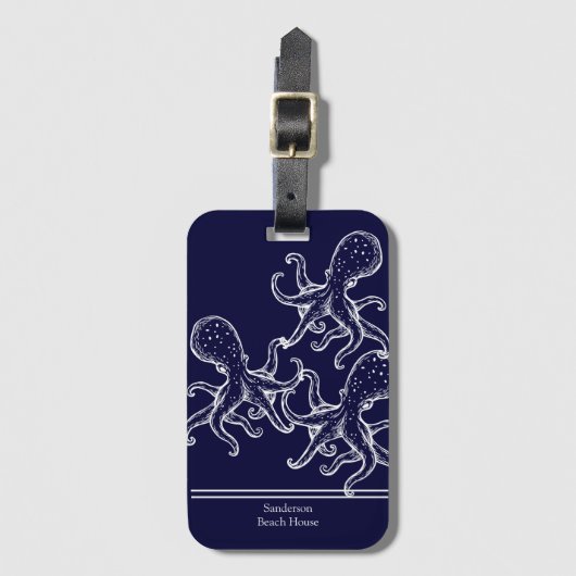 Witte inktvis (blauwe zee-kust) bagagelabel (Voorkant (verticaal))