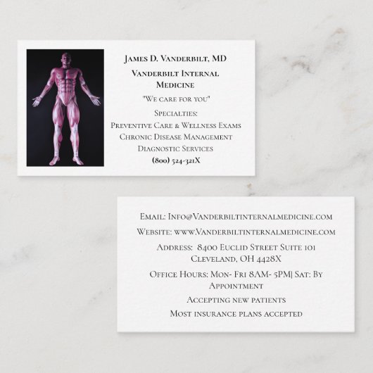 Witte internist DR Menselijk Lichaam Interne Genee Visitekaartje (Voorkant / Achterkant)