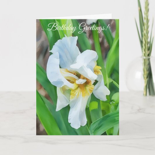 Witte Iris Bloem Art Tuin Verjaardag Kaart (Voorkant)
