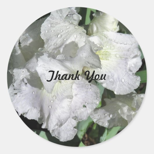 Witte Iris met Regendruppels Dank je sticker (Voorkant)