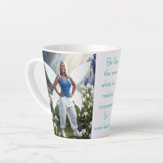 Witte Irisfee Latte Mok (Linkerhoek)