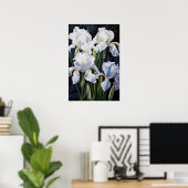 Witte Irissen Bloemenkunst Print Poster (Thuiskantoor)