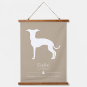 Witte Italiaanse Greyhound Silhouette op beige Hangend Wandkleed (Voorkant)