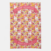 Witte Italiaanse greyhounds of whippets Roze Flora Theedoek (Verticaal)