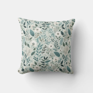Witte ivoor Blauwgroen Waterverf Bloemen Kussen