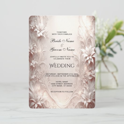 Witte Ivoor Bloemen Huwelijksuitnodiging Kaart (Staand voorkant)