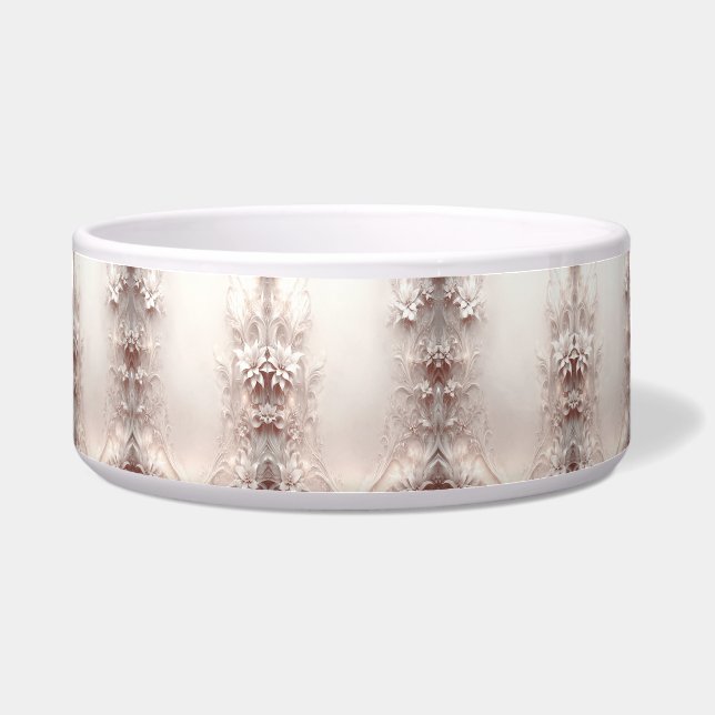Witte ivoor Floral Keramische Pet Bowl Voerbakje (Voorkant)