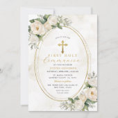 Witte Ivoor Rozen Eerste Heilige Communie Kaart (Voorkant)