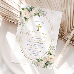 Witte Ivoor Rozen Eerste Heilige Communie Kaart