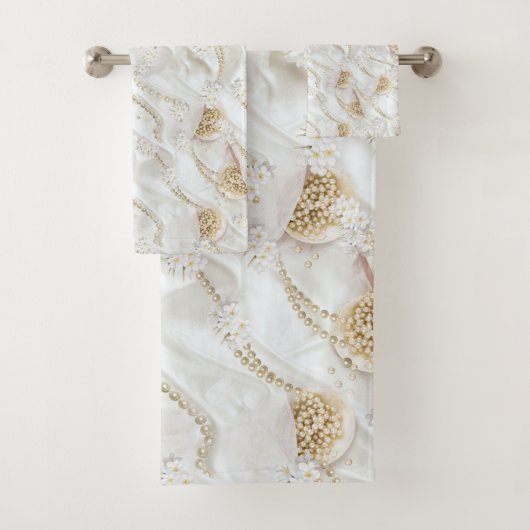 Witte-ivoor-zijde-uithoekige miniparels bad handdoek (Insitu)