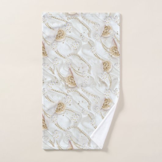 Witte-ivoor-zijde-uithoekige miniparels bad handdoek (Handdoek)