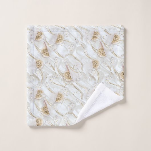 Witte-ivoor-zijde-uithoekige miniparels bad handdoek (Wasdoekje)