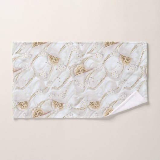 Witte-ivoor-zijde-uithoekige miniparels bad handdoek (Handdoek)