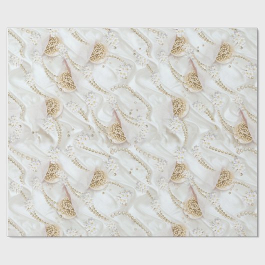 Witte-ivoor-zijde-uithoekige miniparels cadeaupapier (Vlak)