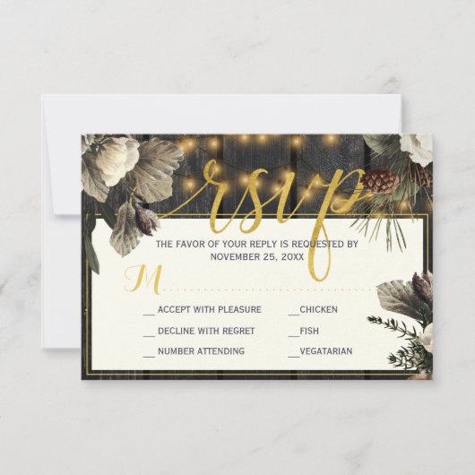 Witte ivoorbloemen, rustige winterbruiloft RSVP kaartje (Voorkant)