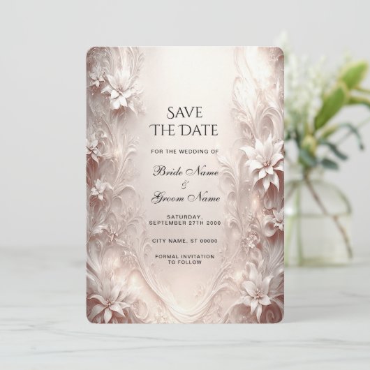 Witte ivoren bloem Bewaar de datum Save The Date (Staand voorkant)