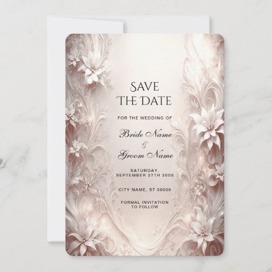 Witte ivoren bloem Bewaar de datum Save The Date (Voorkant)