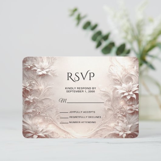 Witte ivoren bloem RSVP kaart (Staand voorkant)