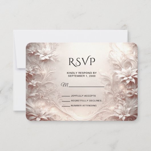 Witte ivoren bloem RSVP kaart (Voorkant)