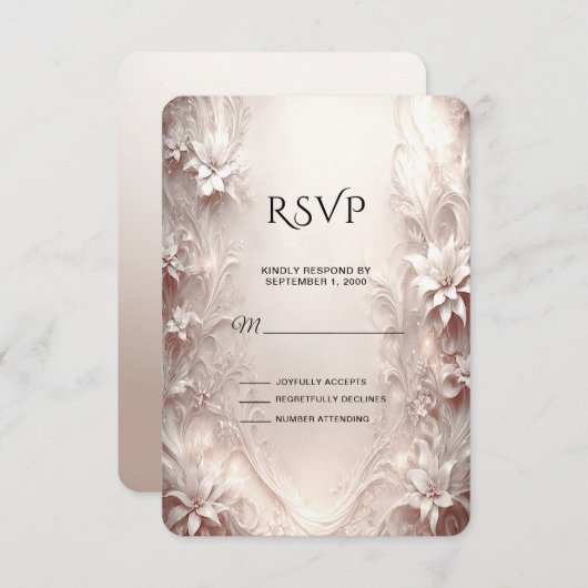 Witte ivoren bloem RSVP kaart (Voorkant / Achterkant)