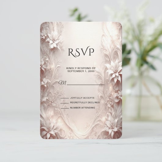 Witte ivoren bloem RSVP kaart (Staand voorkant)