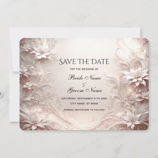 Witte ivoren bloem Save the date Kaart (Voorkant)