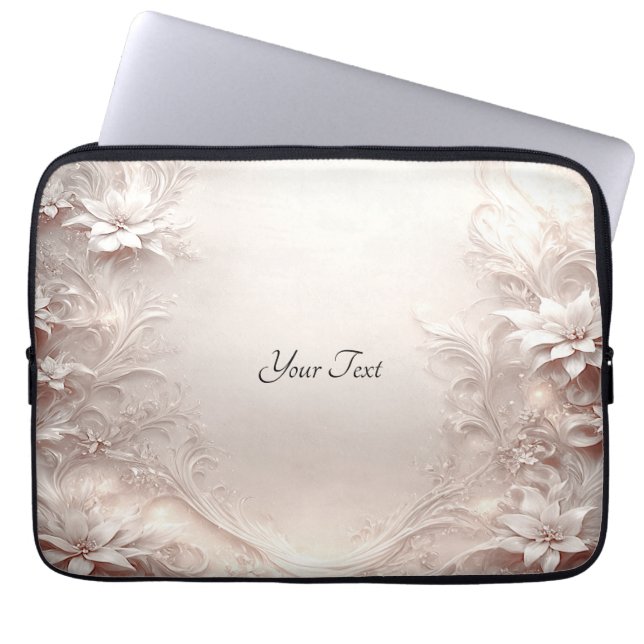 Witte Ivoren Bloemen Laptop Mouw Sleeve (Voorkant)