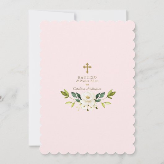 Witte Ivoren Bloemen Spaanse 1e Verjaardag Doopfee Kaart (Achterkant)