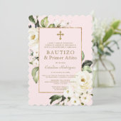 Witte Ivoren Bloemen Spaanse 1e Verjaardag Doopfee Kaart (Staand voorkant)
