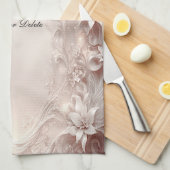 Witte ivoren bloemenkeukenhanddoeken theedoek (Quarter Fold)